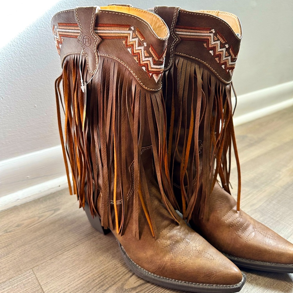 NET fringe cowgirl boots